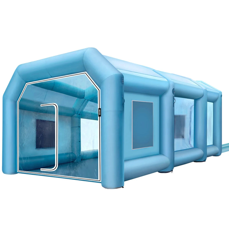 Uzpūšamā krāsošanas kabīne automašīnām 9 × 6 × 4 m ar filtru un 2 ventilatoriem