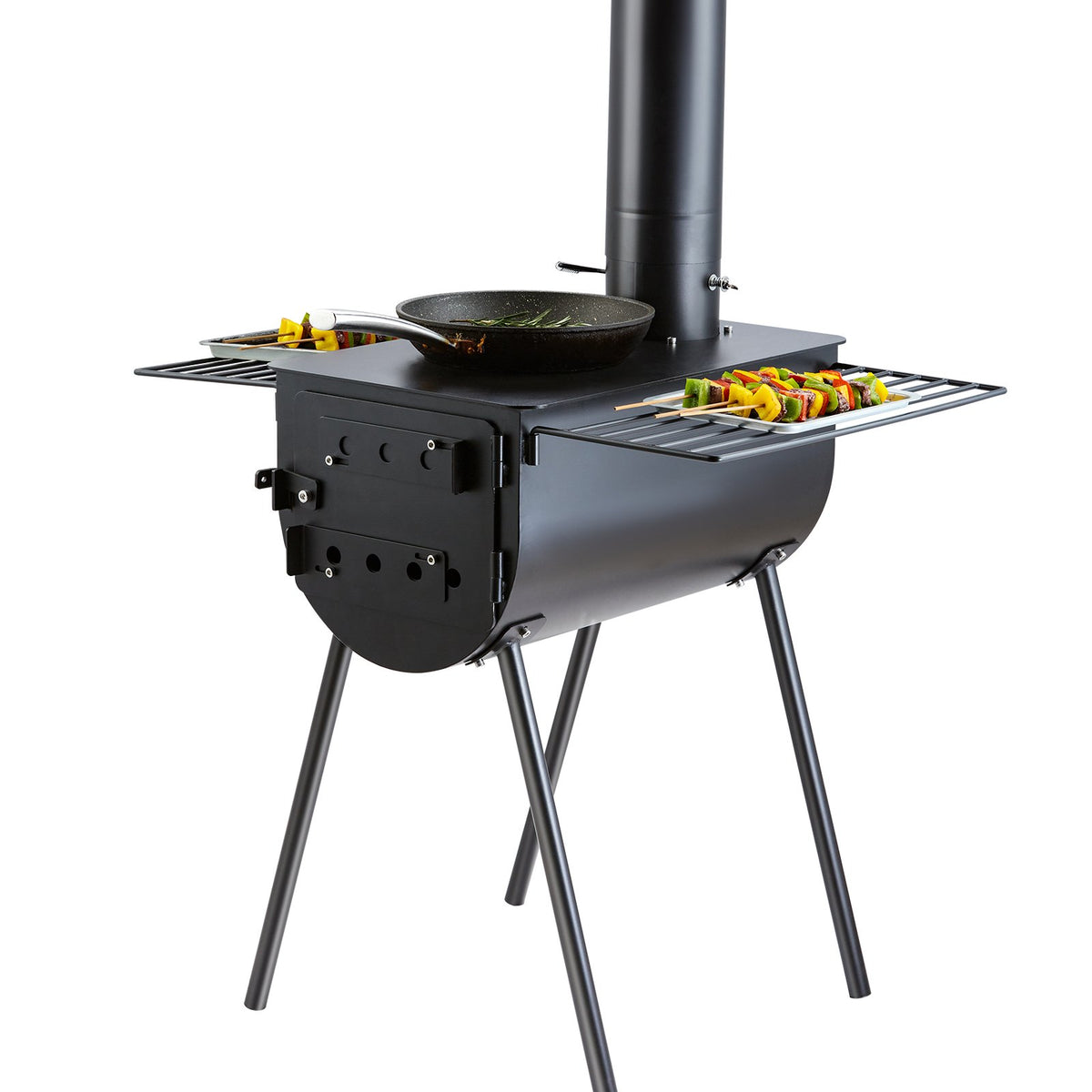 VEVOR Portable Wood Stove with Chimney, 3,000 in³ Firebox, 300 cm, Outdoor Cooking and Heating, 8 Pipes, Alloy Steel