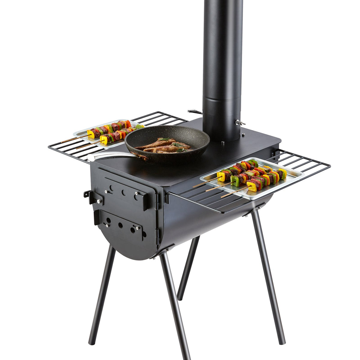VEVOR Portable Wood Stove with Chimney, 3,000 in³ Firebox, 300 cm, Outdoor Cooking and Heating, 8 Pipes, Alloy Steel