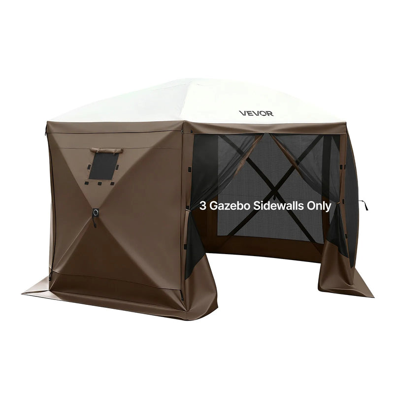 VEVOR nojumes sānu sienas 1,73 x 1,48 m, ar ūdensizturīgu un saules aizsardzības slāni, ar vienpusēju loga dizainu, piemērotas āra pasākumu teltīm un tirdzniecības stendiem, komplektā 3 gab., brūnas