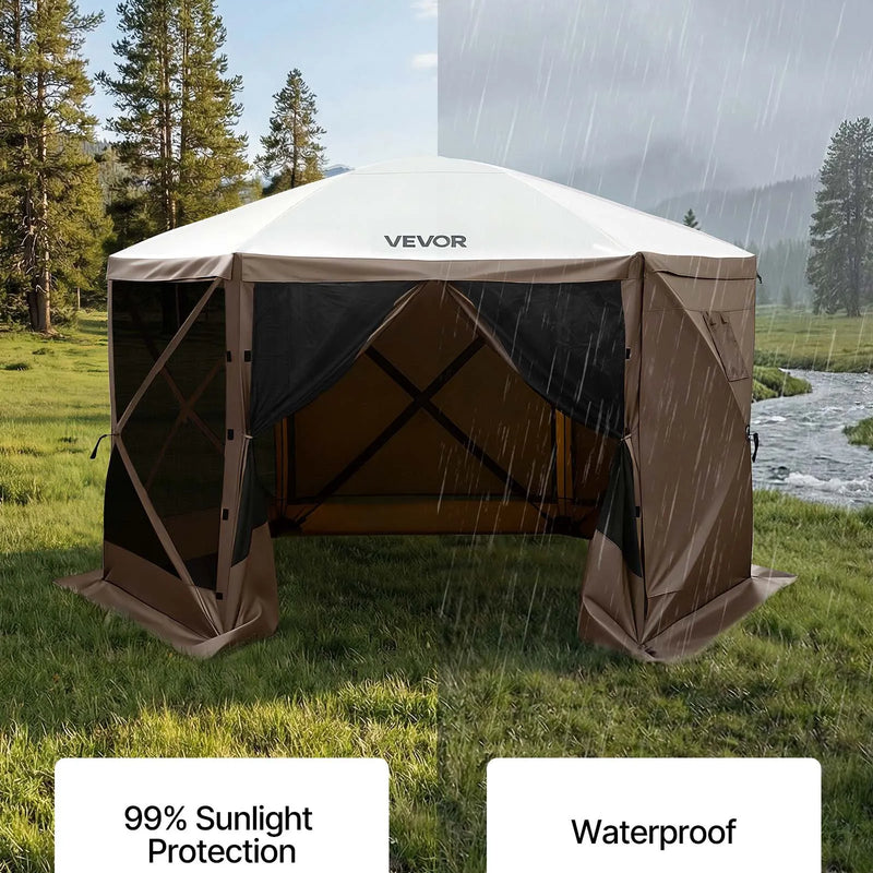 VEVOR nojumes sānu sienas 1,73 x 1,48 m, ar ūdensizturīgu un saules aizsardzības slāni, ar vienpusēju loga dizainu, piemērotas āra pasākumu teltīm un tirdzniecības stendiem, komplektā 3 gab., brūnas