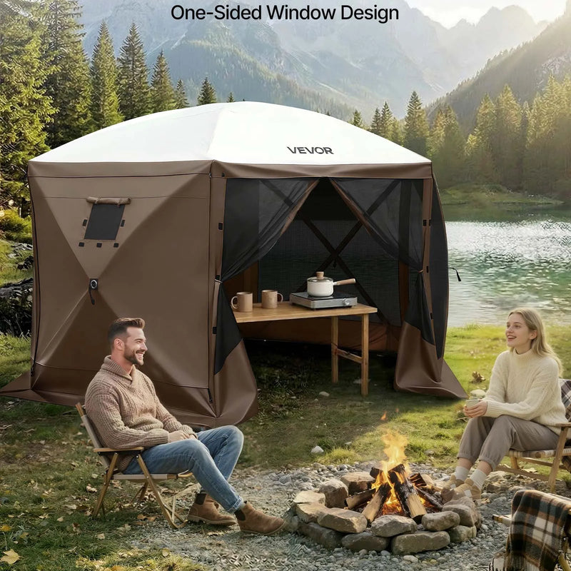 VEVOR nojumes sānu sienas 1,73 x 1,48 m, ar ūdensizturīgu un saules aizsardzības slāni, ar vienpusēju loga dizainu, piemērotas āra pasākumu teltīm un tirdzniecības stendiem, komplektā 3 gab., brūnas