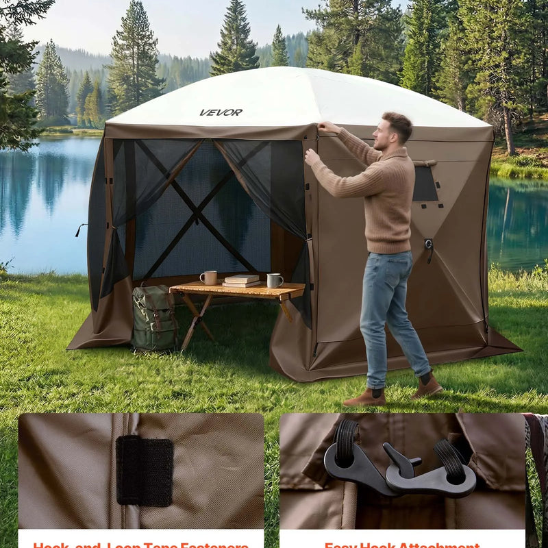 VEVOR nojumes sānu sienas 1,73 x 1,48 m, ar ūdensizturīgu un saules aizsardzības slāni, ar vienpusēju loga dizainu, piemērotas āra pasākumu teltīm un tirdzniecības stendiem, komplektā 3 gab., brūnas