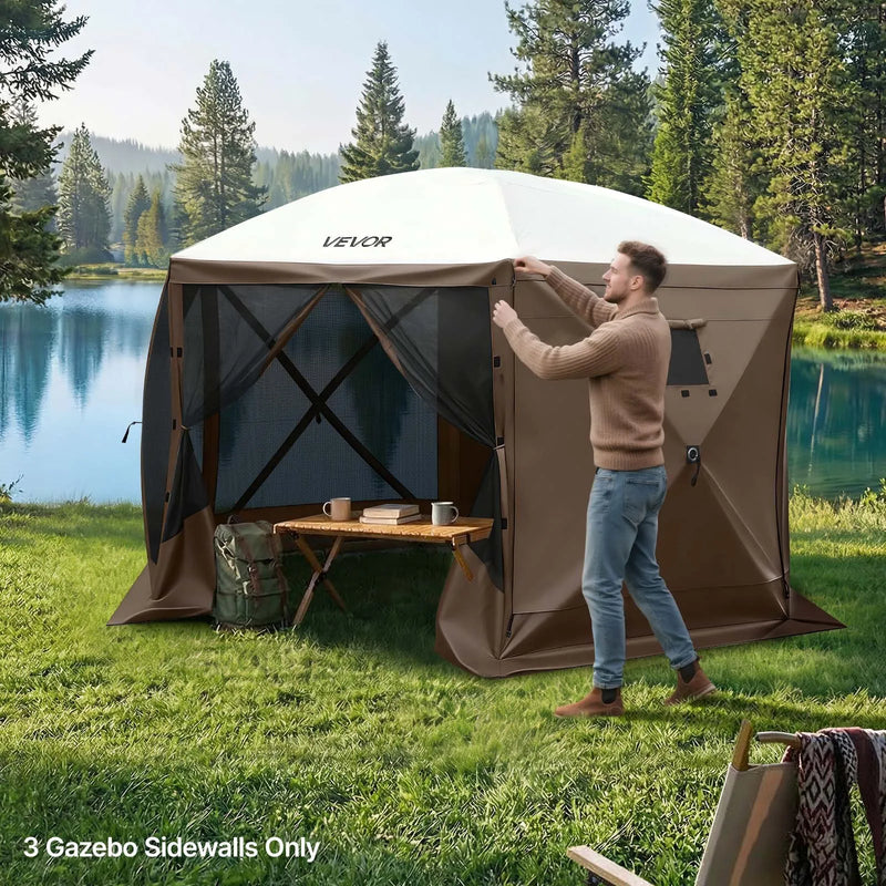 VEVOR nojumes sānu sienas 1,73 x 1,48 m, ar ūdensizturīgu un saules aizsardzības slāni, ar vienpusēju loga dizainu, piemērotas āra pasākumu teltīm un tirdzniecības stendiem, komplektā 3 gab., brūnas