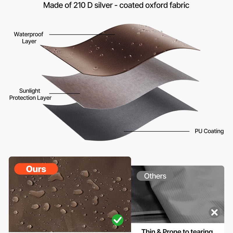 VEVOR nojumes sānu sienas 1,73 x 1,48 m, ar ūdensizturību un saules aizsardzību, 1 sānu siena ar rāvējslēdzēja durvīm un 2 ar logiem, piemērotas āra pasākumu teltīm un tirdzniecības stendiem, komplektā 6 gab., brūnas