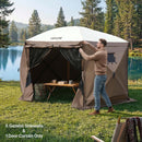 VEVOR nojumes sānu sienas 1,73 x 1,48 m, ar ūdensizturību un saules aizsardzību, 1 sānu siena ar rāvējslēdzēja durvīm un 2 ar logiem, piemērotas āra pasākumu teltīm un tirdzniecības stendiem, komplektā 6 gab., brūnas