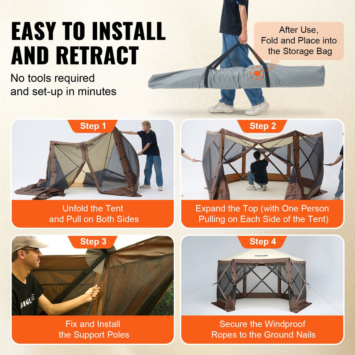 VEVOR 3.5 x 3.5 m Canopy – 6-Sided Pop-Up, Sun Protection and Waterproof, Brown