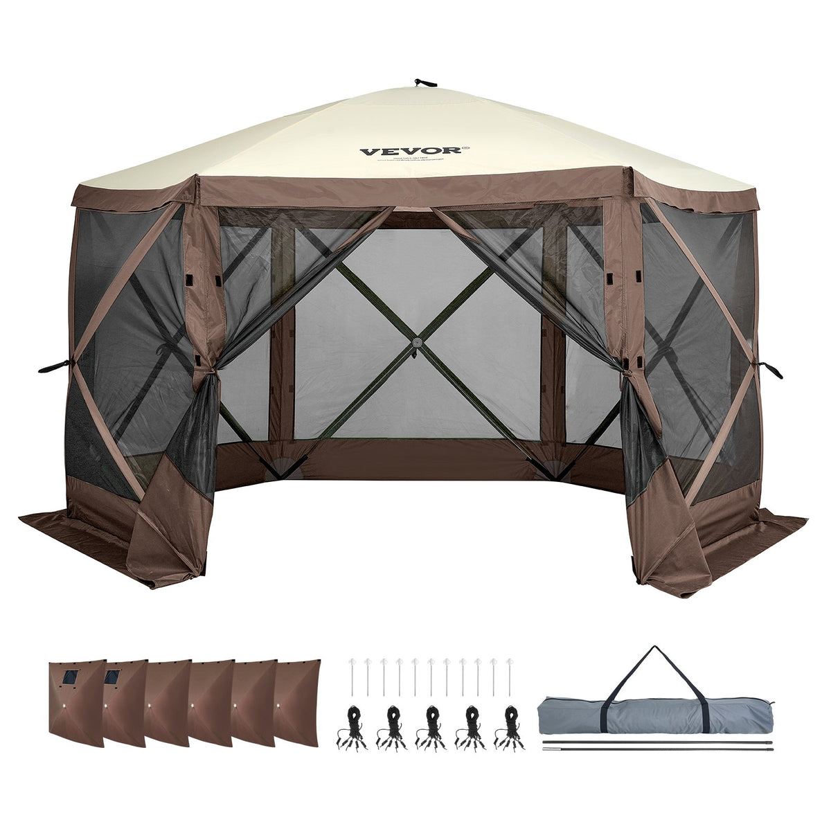 VEVOR 3.5 x 3.5 m Canopy – 6-Sided Pop-Up, Sun Protection and Waterproof, Brown