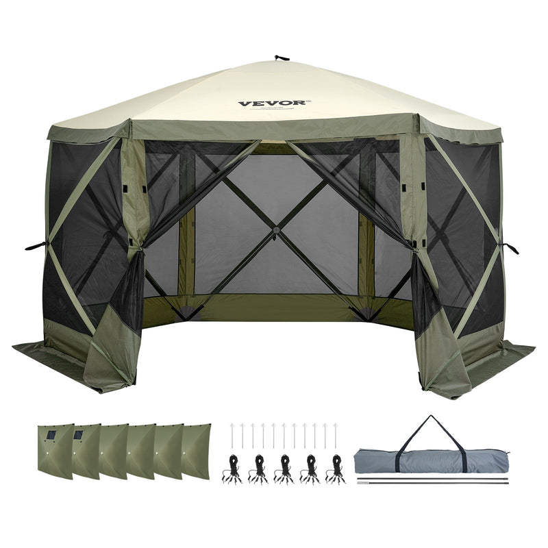 VEVOR 3.66 x 3.66 x 2.4 m nojume – 6-stūru Pop-Up, saules aizsardzība un ūdensnecaurlaidīga, aizsargkrāsas