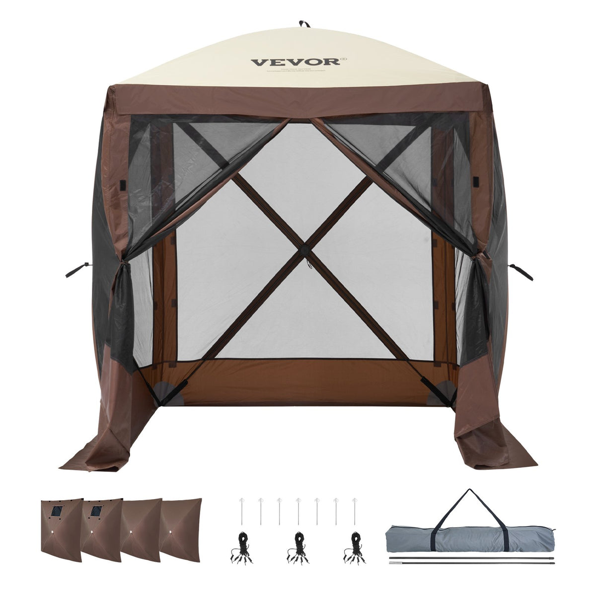 VEVOR 1,83 x 1,83 x 2,1 м nojume – 4-ст. Pop-Up, saules aizsardzība un ūdensnecaurlaidīga, brūna