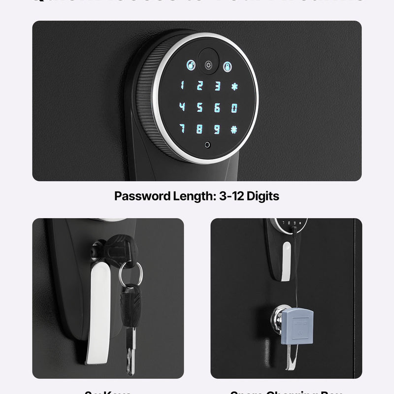 VEVOR seifs 4 šaujamieročiem, garo ieroču un pistoles skapis ar ātras piekļuves slēdzeni, 2 munīcijas nodalījumiem, 2 pistoles kabatām un 2 regulējamām plauktiem, liels digitālais skapis ar atslēgu un paroli