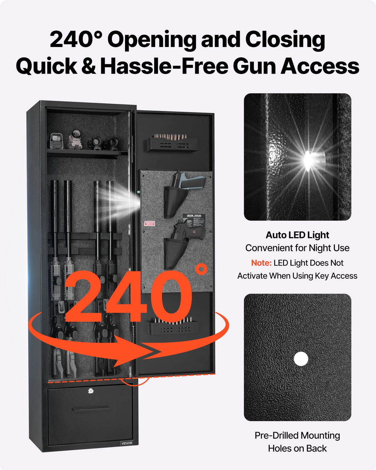 VEVOR Gun Safe for 4 Firearms, Long Gun and Pistol Cabinet with Quick Access Lock, 2 Ammunition Compartments, 2 Pistol Pockets and 2 Adjustable Shelves, Large Digital Cabinet with Key and Password