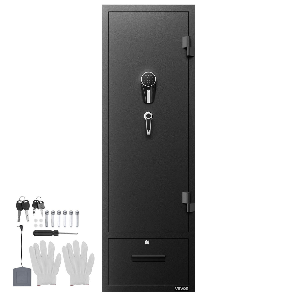 VEVOR Gun Safe for 4 Firearms, Long Gun and Pistol Cabinet with Quick Access Lock, 2 Ammunition Compartments, 2 Pistol Pockets and 2 Adjustable Shelves, Large Digital Cabinet with Key and Password