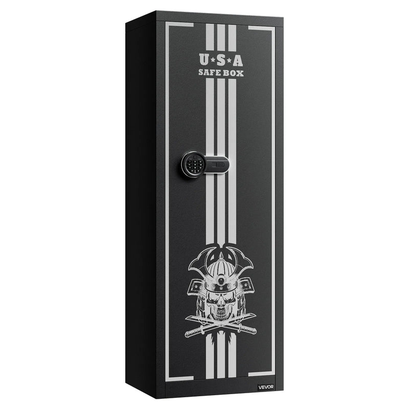 VEVOR ieroču seifs 4 šautenēm, garo ieroču un pistoles skapis, ātrās piekļuves šauteņu seifs ar 3 patronu nodalījumiem un 2 regulējamām turētāju rindām, liels digitālais seifs ar atslēgas un paroles slēdzeni
