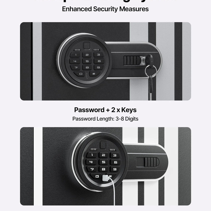 VEVOR ieroču seifs 4 šautenēm, garo ieroču un pistoles skapis, ātrās piekļuves šauteņu seifs ar 3 patronu nodalījumiem un 2 regulējamām turētāju rindām, liels digitālais seifs ar atslēgas un paroles slēdzeni