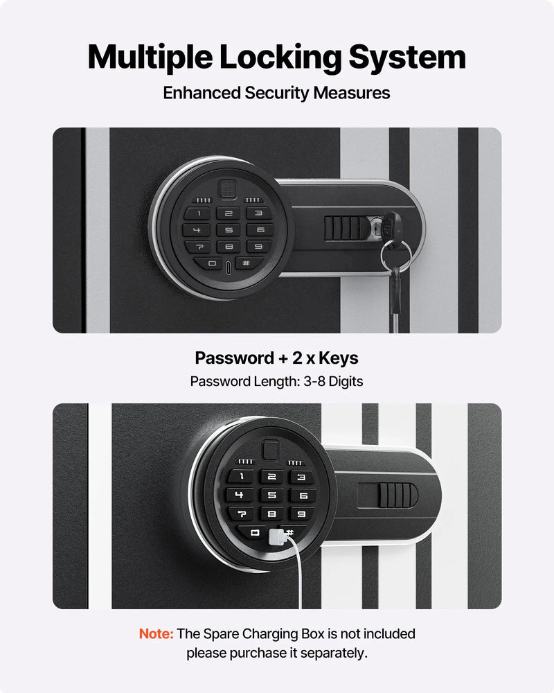 VEVOR ieroču seifs 4 šautenēm, garo ieroču un pistoles skapis, ātrās piekļuves šauteņu seifs ar 3 patronu nodalījumiem un 2 regulējamām turētāju rindām, liels digitālais seifs ar atslēgas un paroles slēdzeni