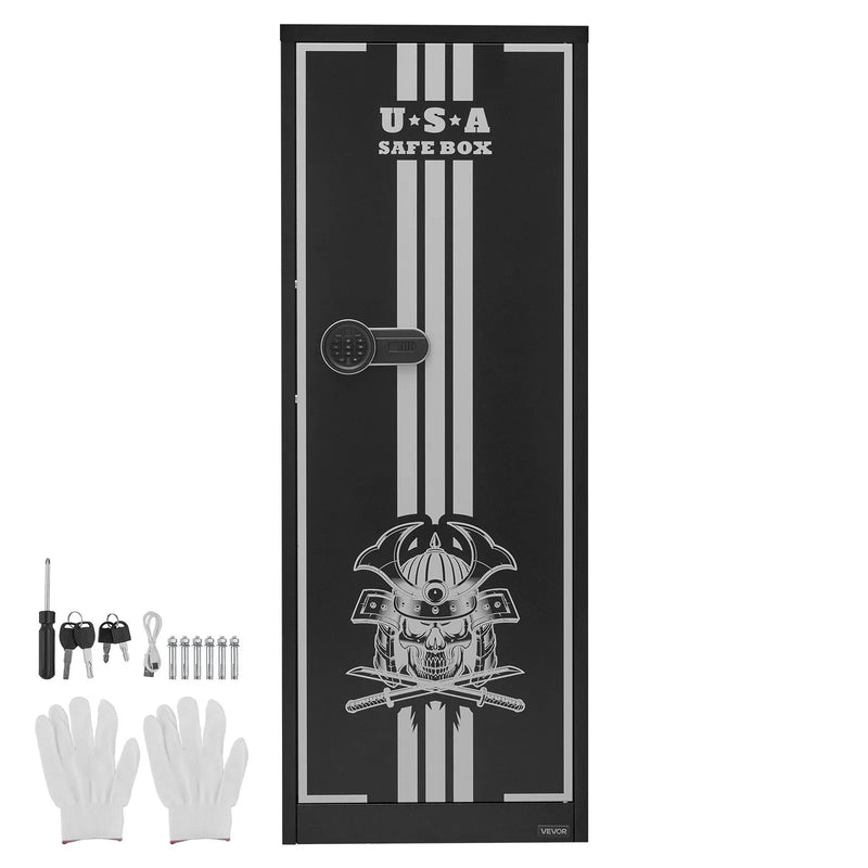 VEVOR ieroču seifs 4 šautenēm, garo ieroču un pistoles skapis, ātrās piekļuves šauteņu seifs ar 3 patronu nodalījumiem un 2 regulējamām turētāju rindām, liels digitālais seifs ar atslēgas un paroles slēdzeni