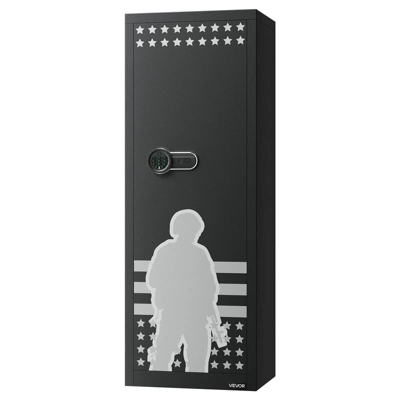 VEVOR ieroču seifs 10–12 šautenēm, garo ieroču un pistoles skapis, ātrās piekļuves šauteņu seifs ar 4 pistoles kabatām un 3 regulējamām turētāju rindām, liels digitālais seifs ar atslēgas un paroles slēdzeni
