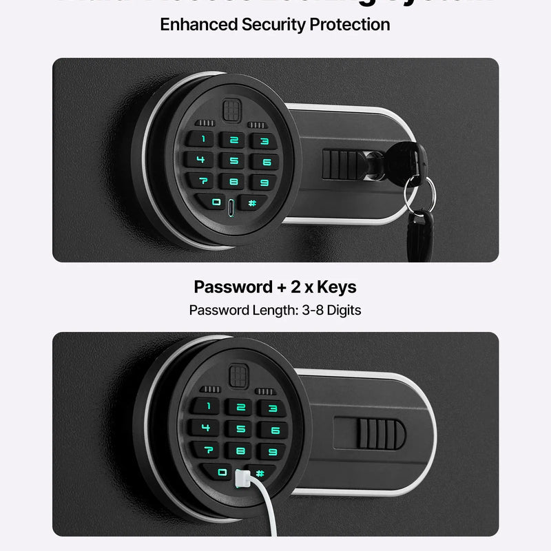 VEVOR ieroču seifs 10–12 šautenēm, garo ieroču un pistoles skapis, ātrās piekļuves šauteņu seifs ar 4 pistoles kabatām un 3 regulējamām turētāju rindām, liels digitālais seifs ar atslēgas un paroles slēdzeni