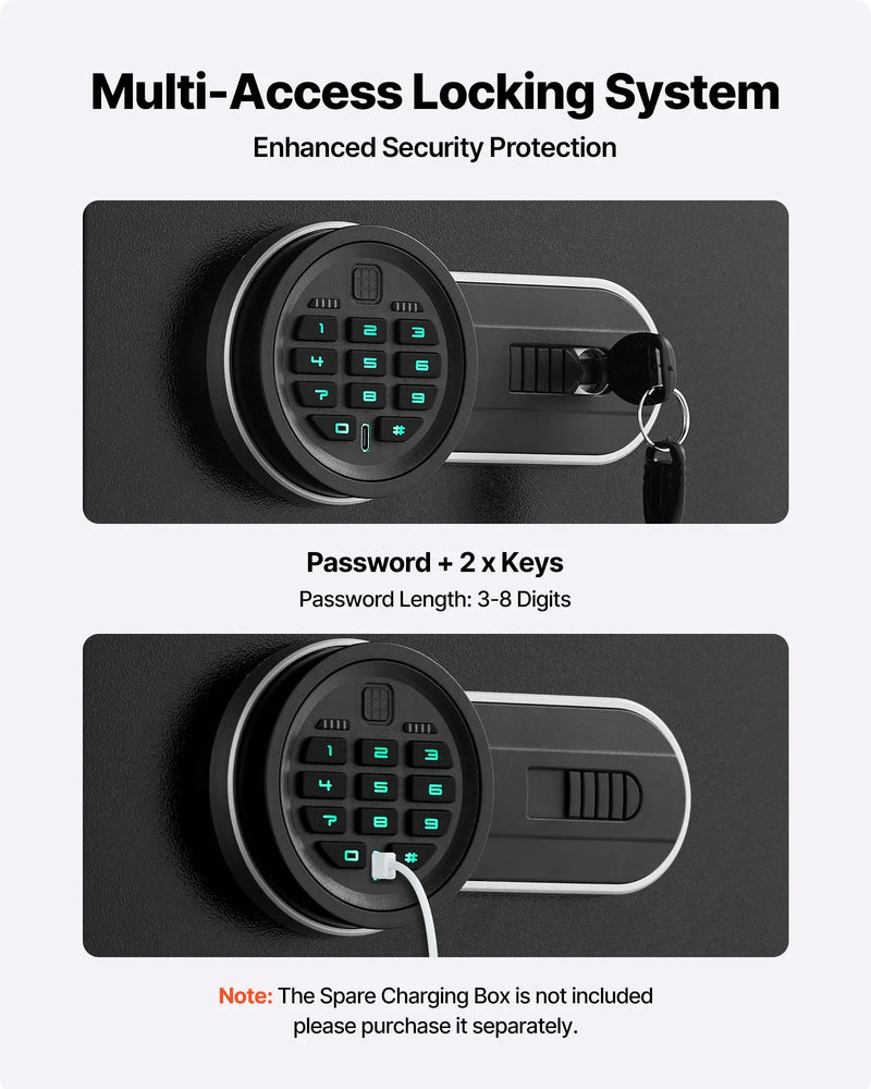 VEVOR ieroču seifs 10–12 šautenēm, garo ieroču un pistoles skapis, ātrās piekļuves šauteņu seifs ar 4 pistoles kabatām un 3 regulējamām turētāju rindām, liels digitālais seifs ar atslēgas un paroles slēdzeni
