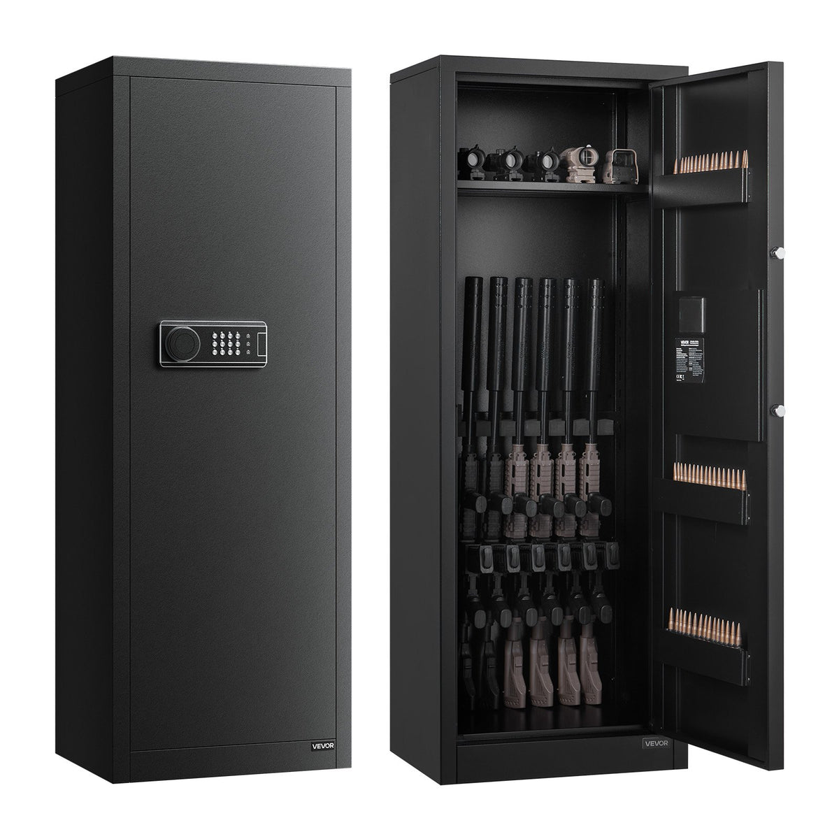 VEVOR Gun Safe for 6-8 Rifles, Long Gun and Pistol Cabinet, Quick Access Rifle Safe with 3 Ammo Compartments and 2 Adjustable Rod Racks, Large Digital Safe with Key and Password Lock