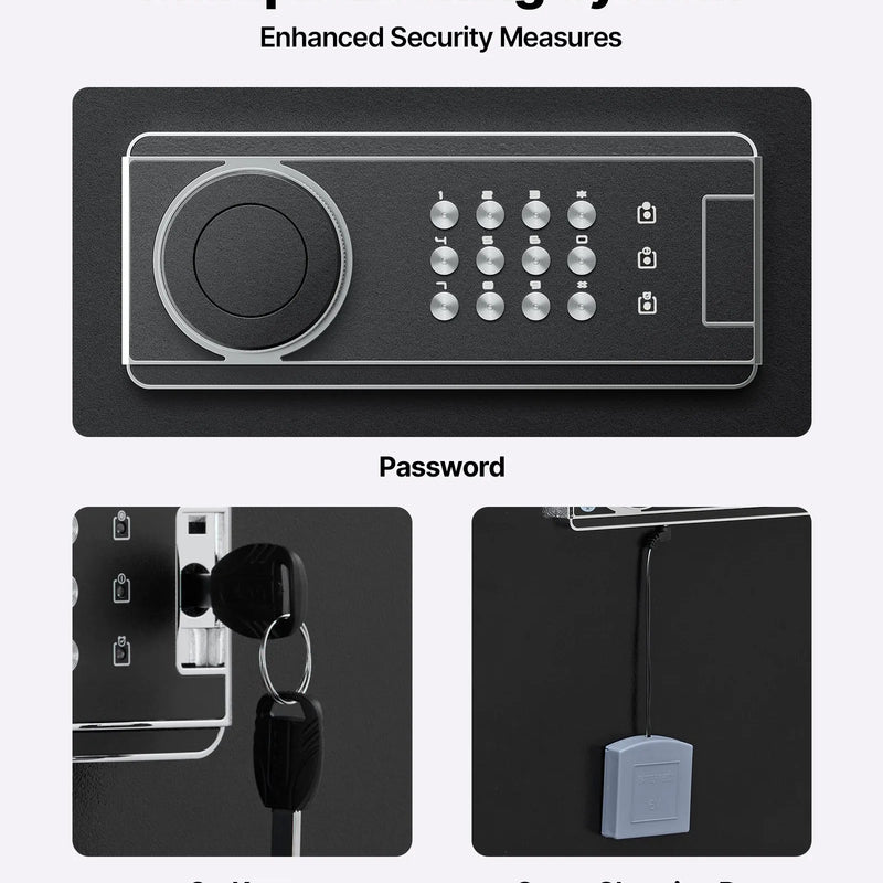 VEVOR ieroču seifs 6–8 šautenēm, garo ieroču un pistoles skapis, ātrās piekļuves šauteņu seifs ar 3 patronu nodalījumiem un 2 regulējamām turētāju rindām, liels digitālais seifs ar atslēgas un paroles slēdzeni