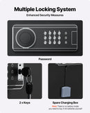 VEVOR ieroču seifs 6–8 šautenēm, garo ieroču un pistoles skapis, ātrās piekļuves šauteņu seifs ar 3 patronu nodalījumiem un 2 regulējamām turētāju rindām, liels digitālais seifs ar atslēgas un paroles slēdzeni