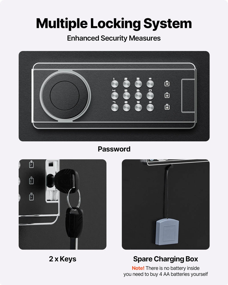 VEVOR ieroču seifs 6–8 šautenēm, garo ieroču un pistoles skapis, ātrās piekļuves šauteņu seifs ar 3 patronu nodalījumiem un 2 regulējamām turētāju rindām, liels digitālais seifs ar atslēgas un paroles slēdzeni