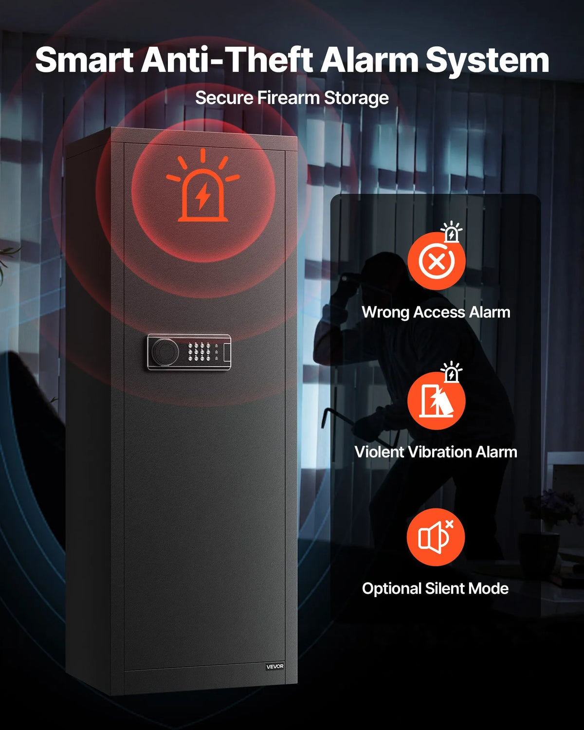 VEVOR Gun Safe for 6-8 Rifles, Long Gun and Pistol Cabinet, Quick Access Rifle Safe with 3 Ammo Compartments and 2 Adjustable Rod Racks, Large Digital Safe with Key and Password Lock