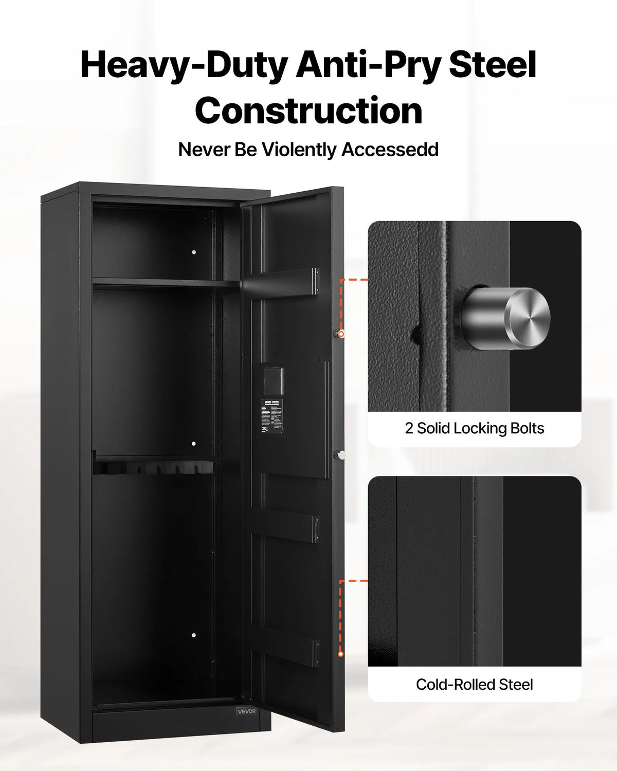 VEVOR Gun Safe for 6-8 Rifles, Long Gun and Pistol Cabinet, Quick Access Rifle Safe with 3 Ammo Compartments and 2 Adjustable Rod Racks, Large Digital Safe with Key and Password Lock