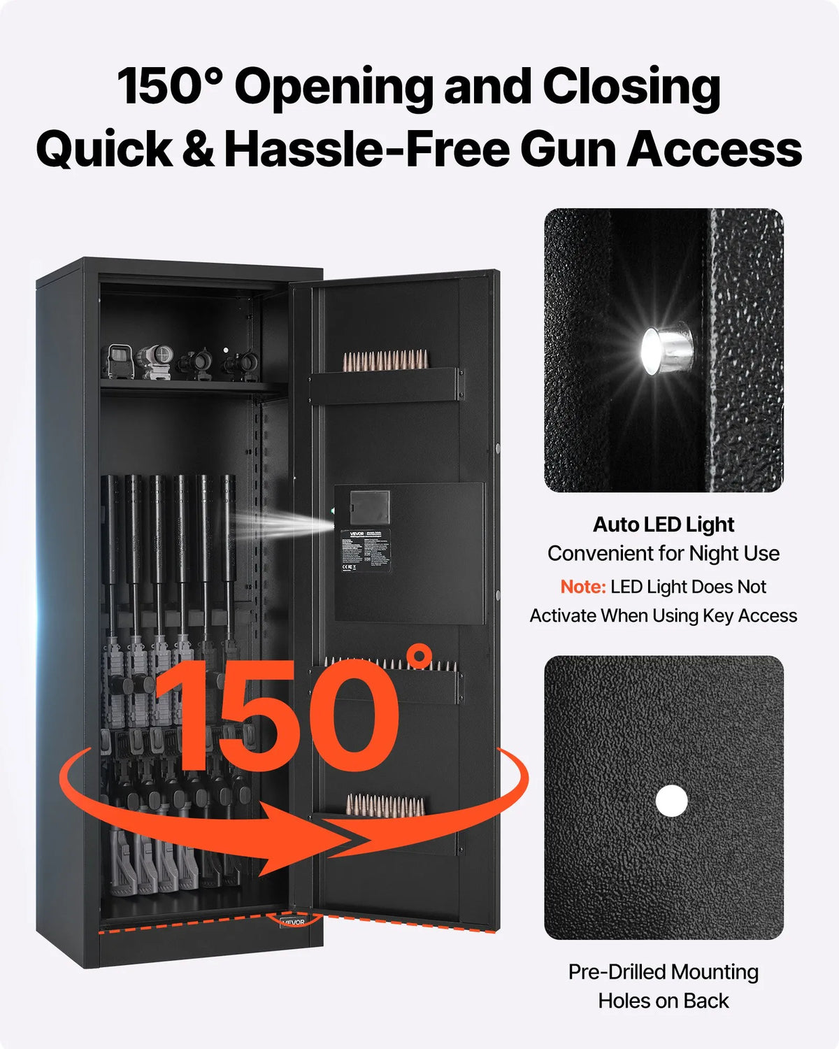 VEVOR Gun Safe for 6-8 Rifles, Long Gun and Pistol Cabinet, Quick Access Rifle Safe with 3 Ammo Compartments and 2 Adjustable Rod Racks, Large Digital Safe with Key and Password Lock
