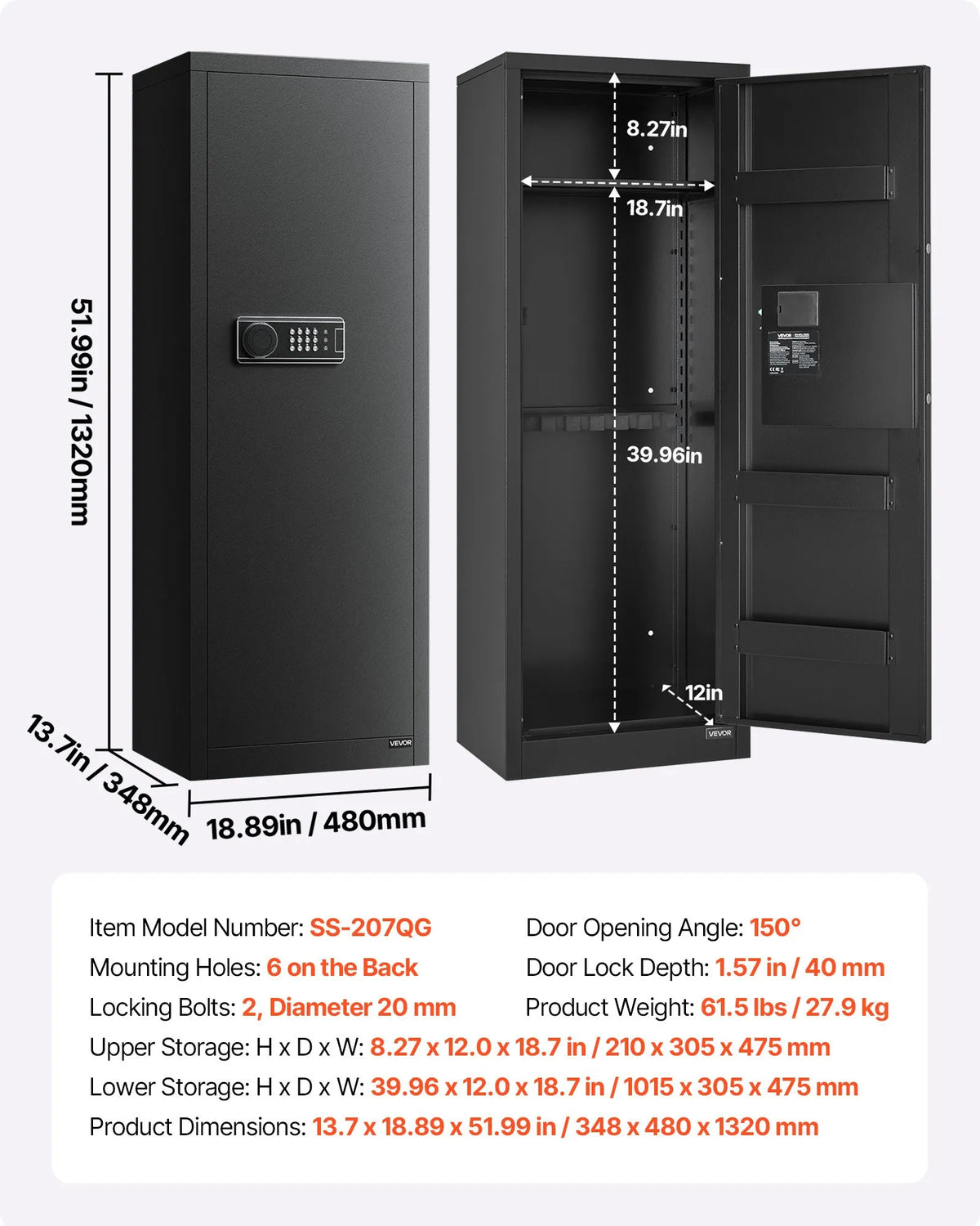 VEVOR Gun Safe for 6-8 Rifles, Long Gun and Pistol Cabinet, Quick Access Rifle Safe with 3 Ammo Compartments and 2 Adjustable Rod Racks, Large Digital Safe with Key and Password Lock