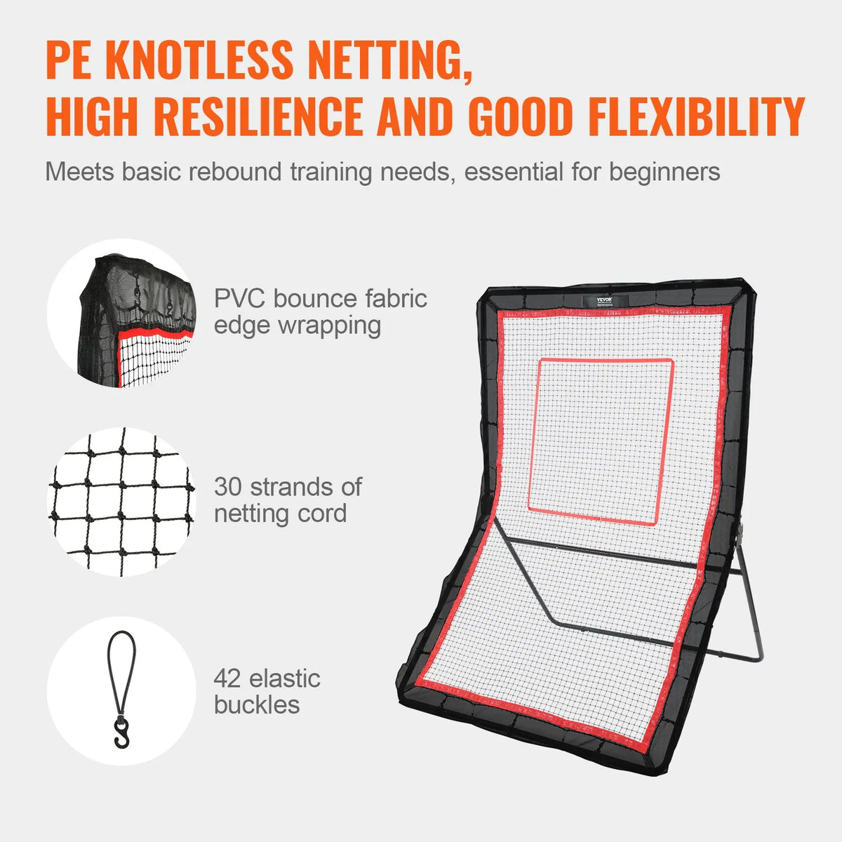 VEVOR Rebound Net 1.52 × 2.13 m with Adjustable Angle for Lacrosse, Volleyball and Baseball