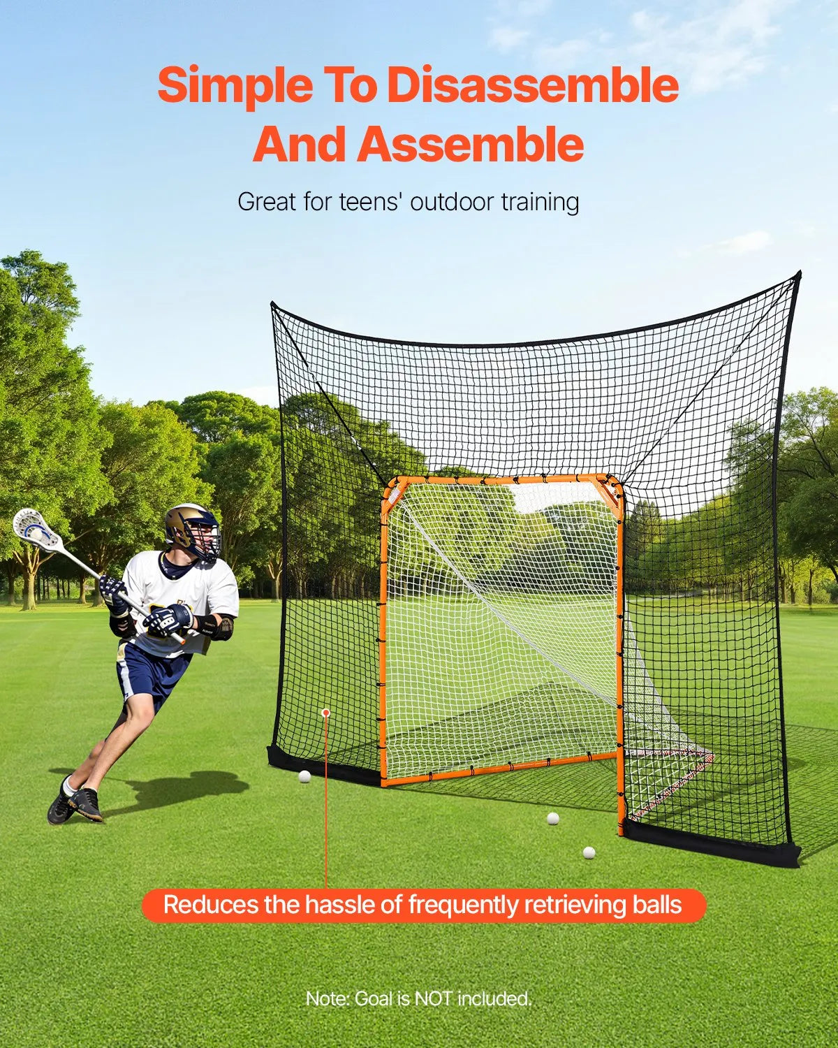 VEVOR Hockey and Lacrosse Behind-the-Goal Net 3.66 × 2.74 m with Accessories, Net Only