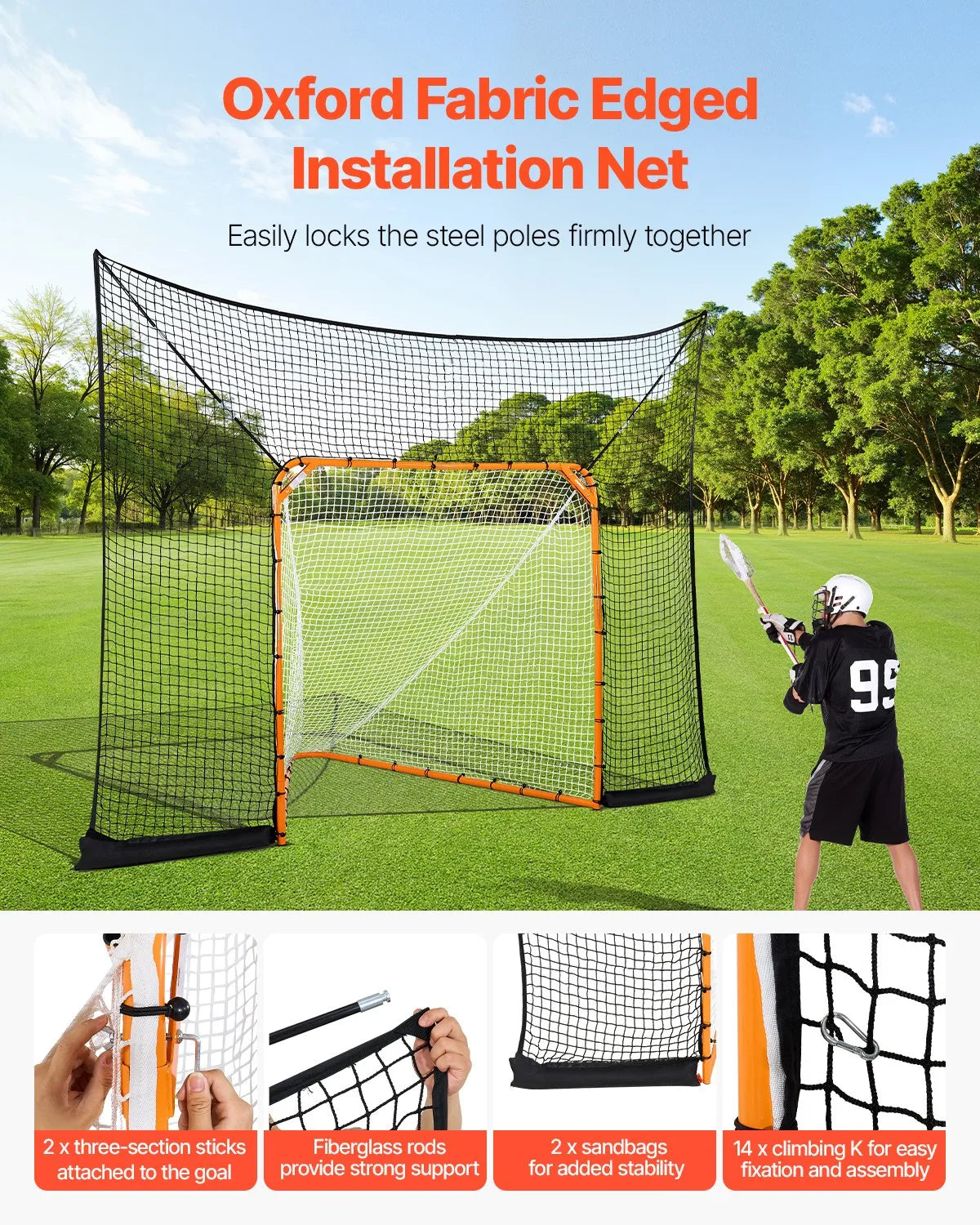 VEVOR Hockey and Lacrosse Behind-the-Goal Net 3.66 × 2.74 m with Accessories, Net Only