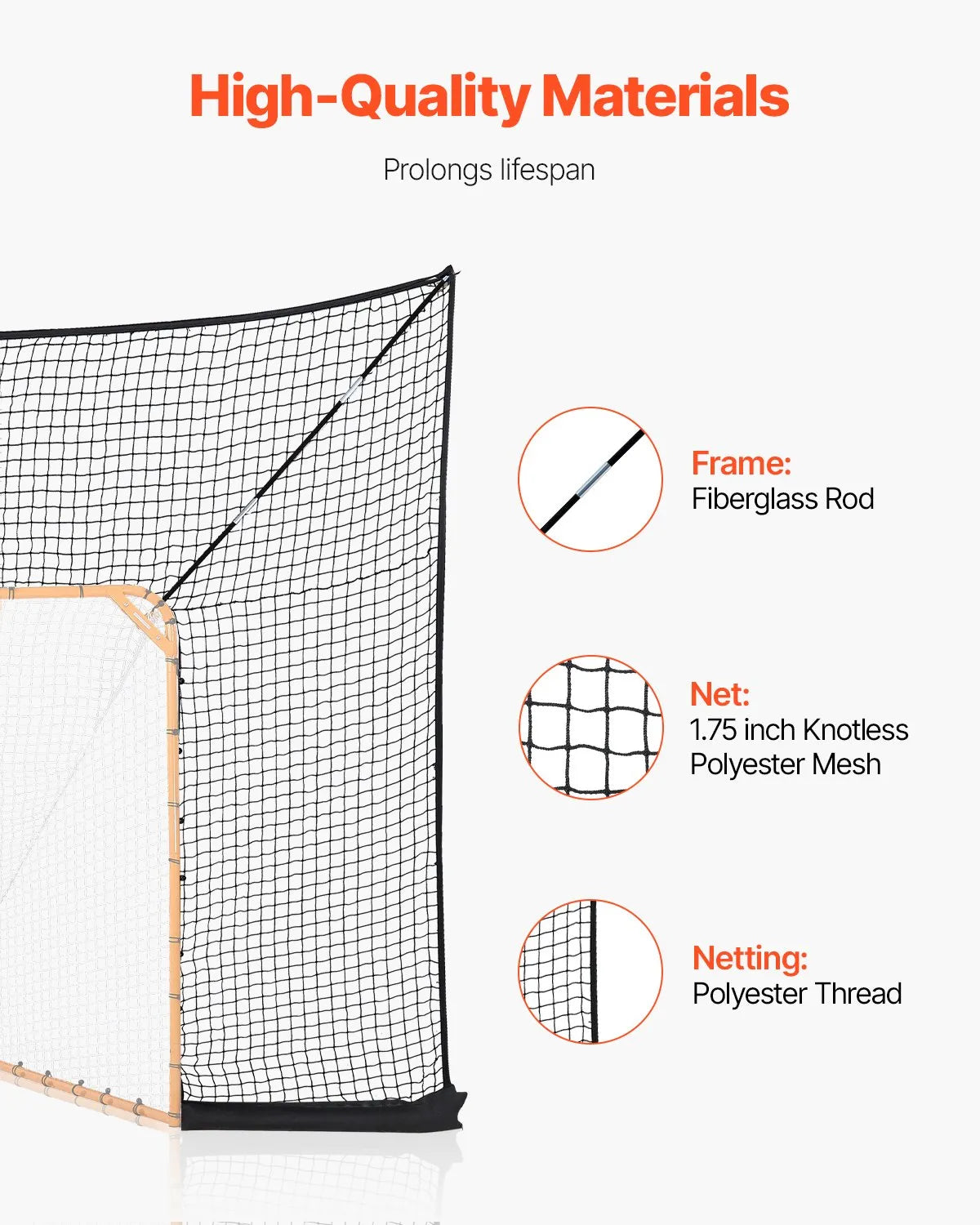 VEVOR Hockey and Lacrosse Behind-the-Goal Net 3.66 × 2.74 m with Accessories, Net Only
