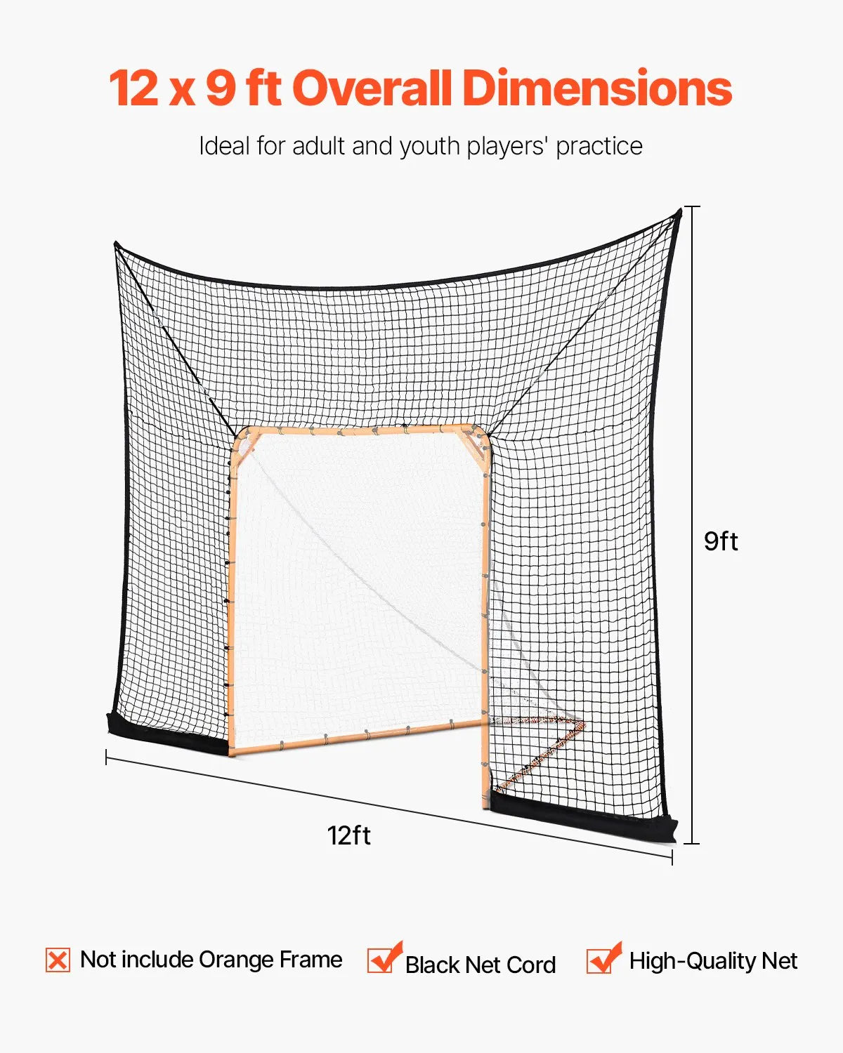VEVOR Hockey and Lacrosse Behind-the-Goal Net 3.66 × 2.74 m with Accessories, Net Only