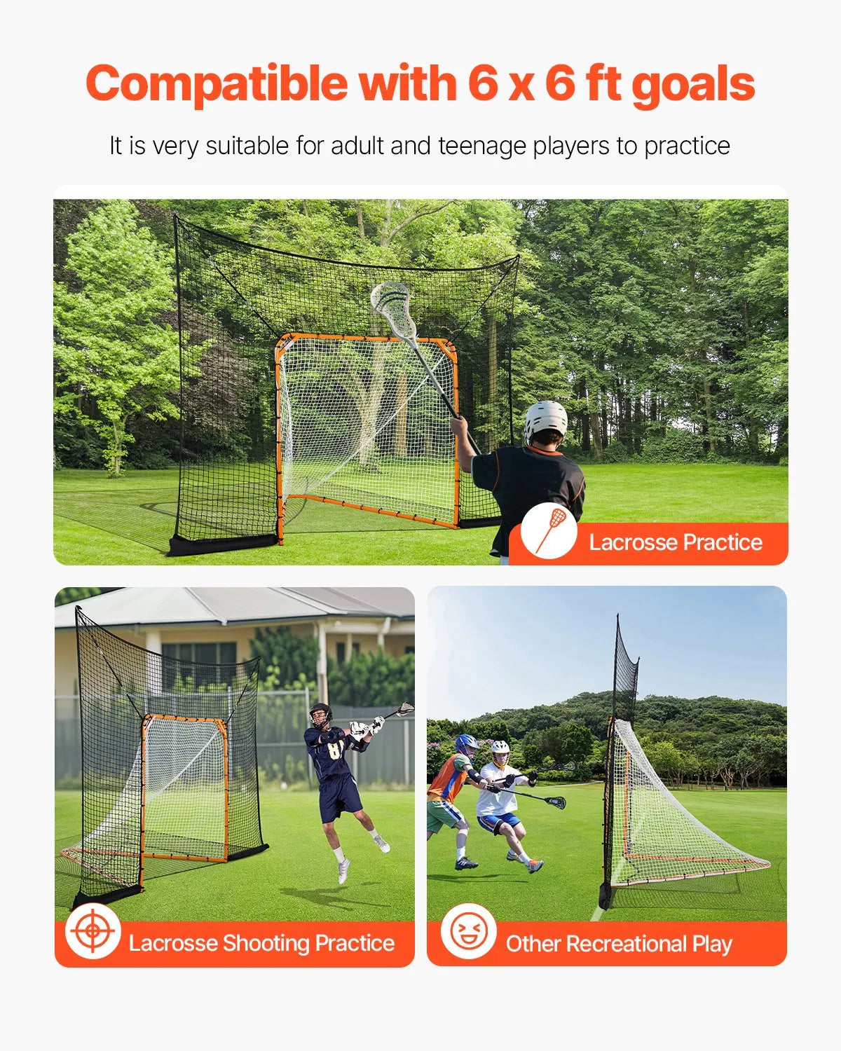 VEVOR Hockey and Lacrosse Behind-the-Goal Net 3.66 × 2.74 m with Accessories, Net Only