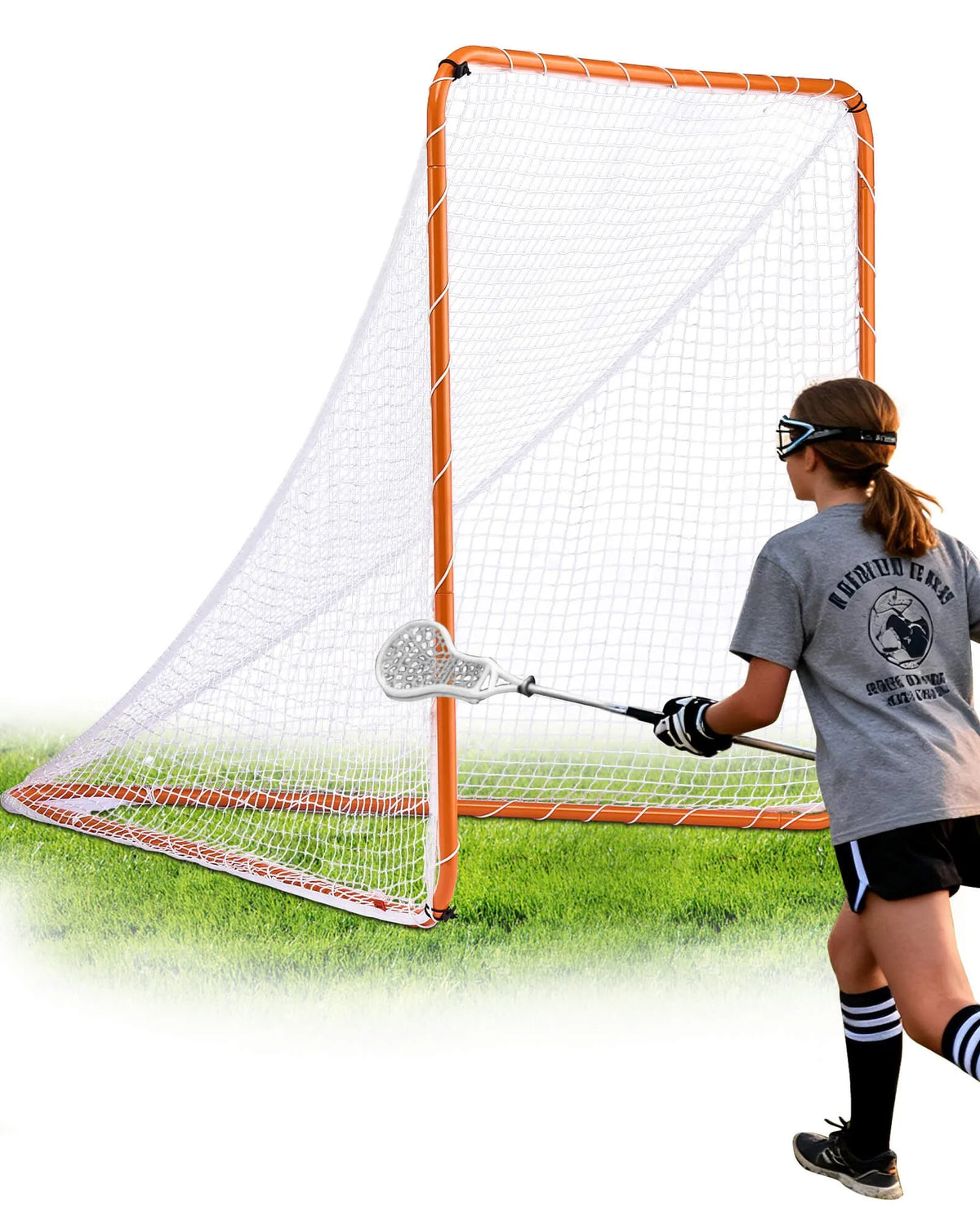 VEVOR Lacrosse Goal 1.83 × 1.83 m with Steel Frame and Bag, Portable, Orange