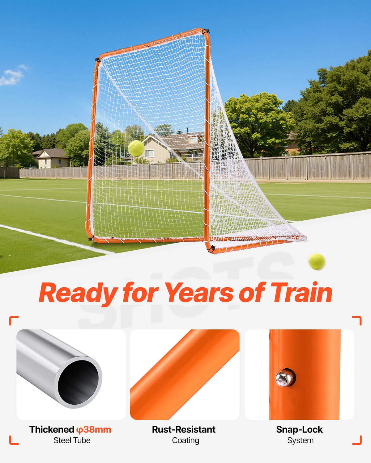 VEVOR Lacrosse Goal 1.83 × 1.83 m with Steel Frame and Bag, Portable, Orange