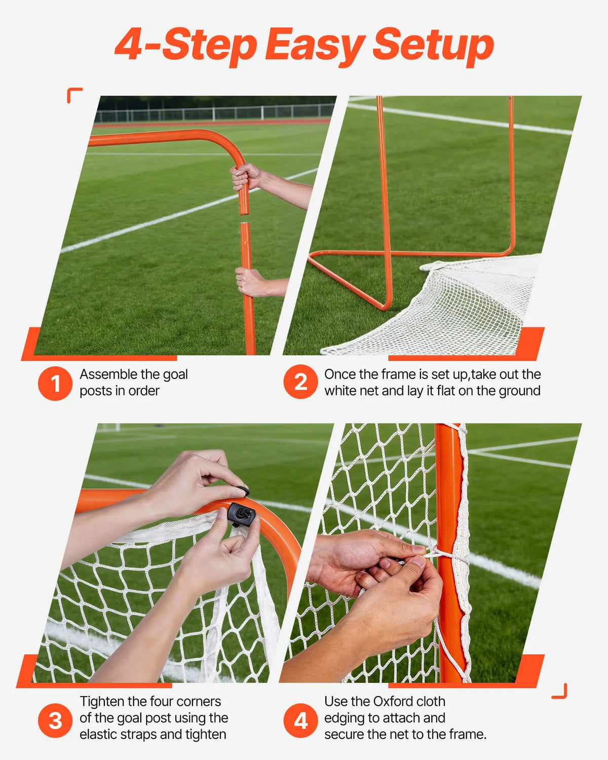 VEVOR Lacrosse Goal 1.83 × 1.83 m with Steel Frame and Bag, Portable, Orange