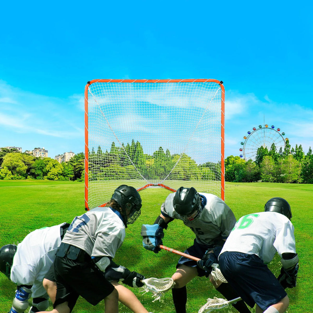 VEVOR Lacrosse Goal 1.83 × 1.83 m with Steel Frame and Bag, Portable, Orange