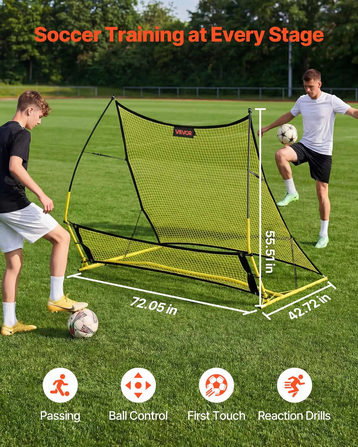 VEVOR Football Rebounder Net 2 in 1 183 × 108 cm for Passing and Ball Control Training