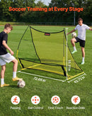 VEVOR futbola atsitiena tīkls 2 vienā, 1830 × 1085 mm, futbola treniņu vārti piespēļu, bumbas kontroles un reakcijas treniņiem, ar stiklašķiedras stieņiem un tērauda rāmi