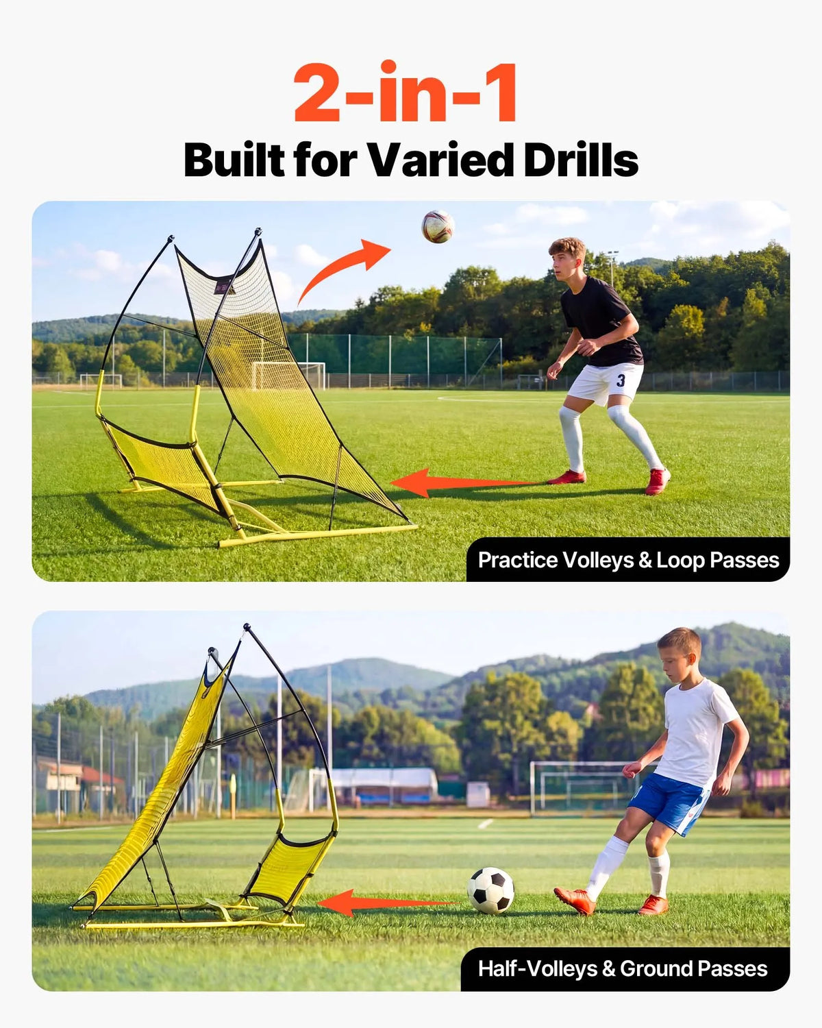 VEVOR Football Rebounder Net 2 in 1 183 × 108 cm for Passing and Ball Control Training