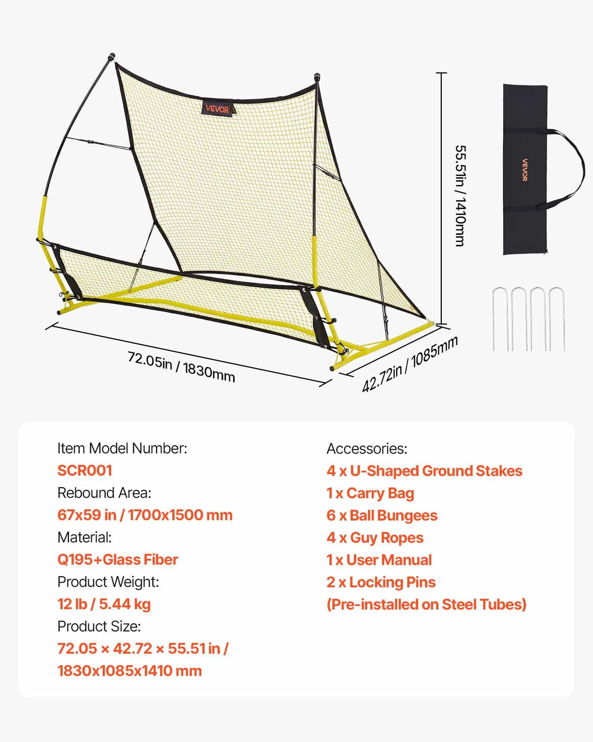 VEVOR Football Rebounder Net 2 in 1 183 × 108 cm for Passing and Ball Control Training