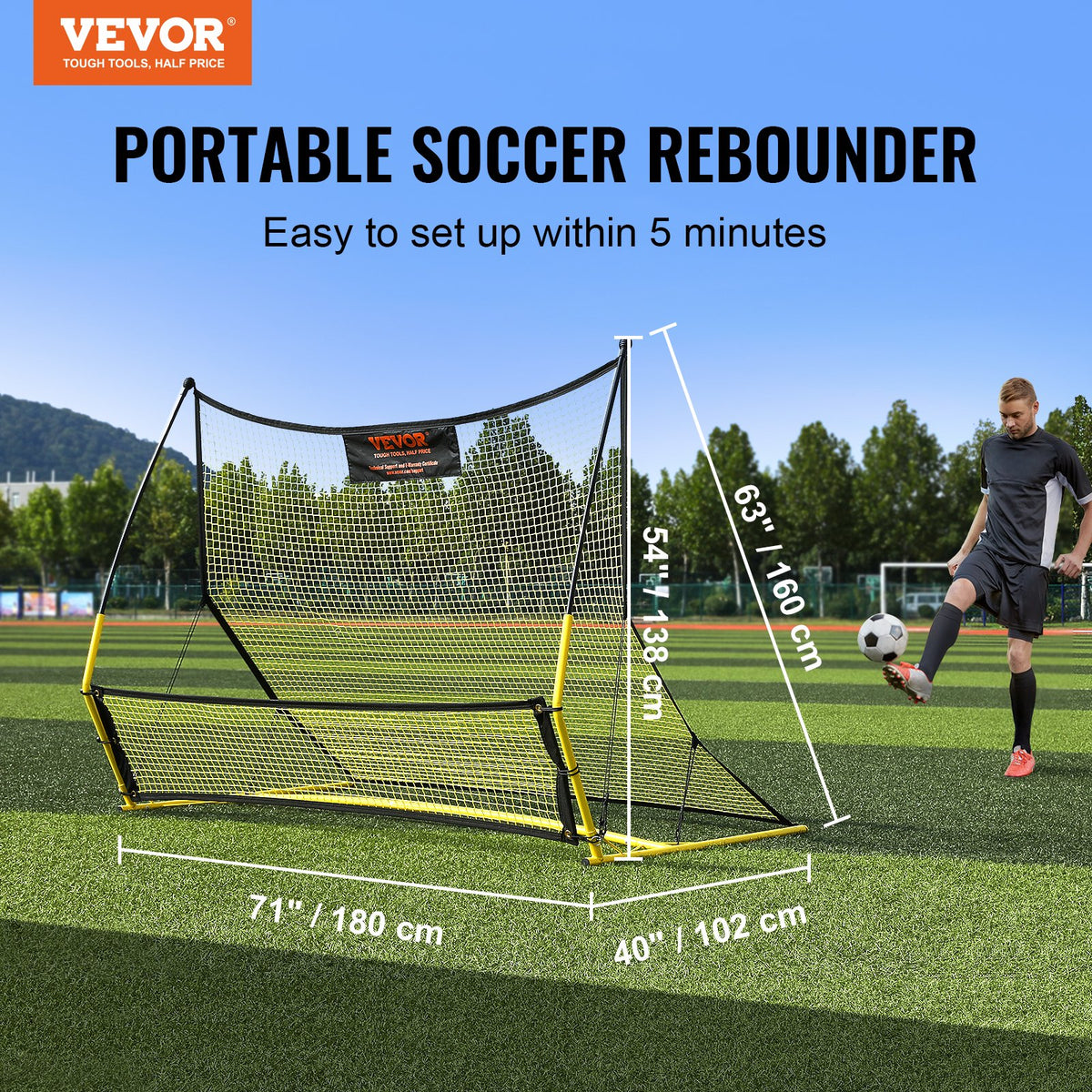 VEVOR futbola atsitiena tīkls 2 vienā, 183 × 130 cm