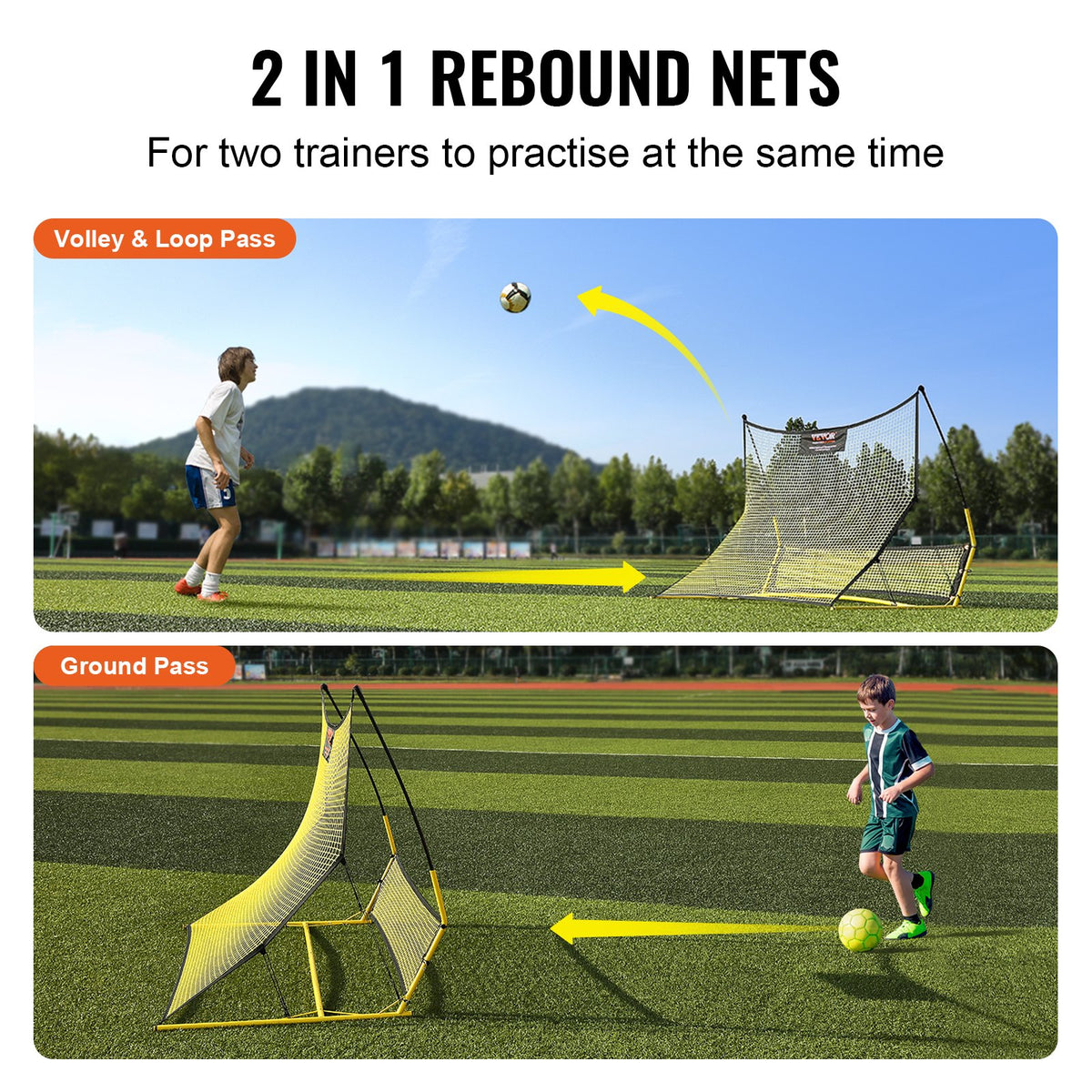 VEVOR futbola atsitiena tīkls 2 vienā, 183 × 130 cm