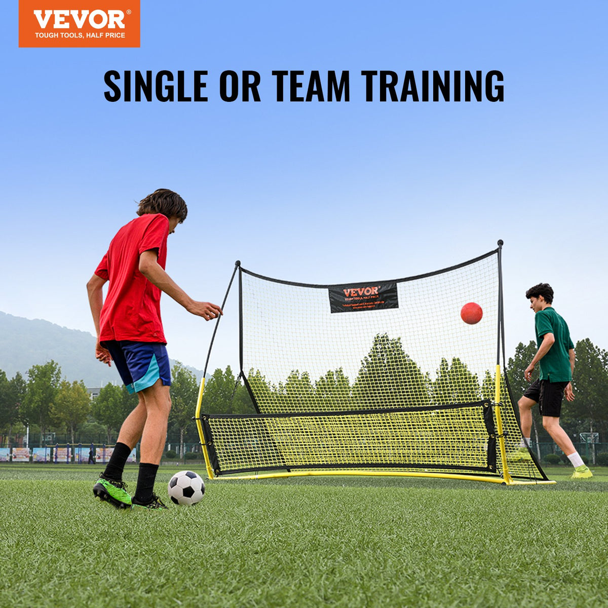 VEVOR futbola atsitiena tīkls 2 vienā, 183 × 130 cm