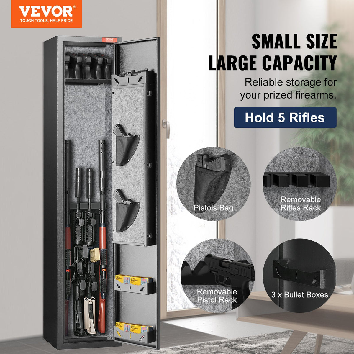 VEVOR Gun Safe with Fingerprint Lock – Holds 5 Rifles and 4 Pistols